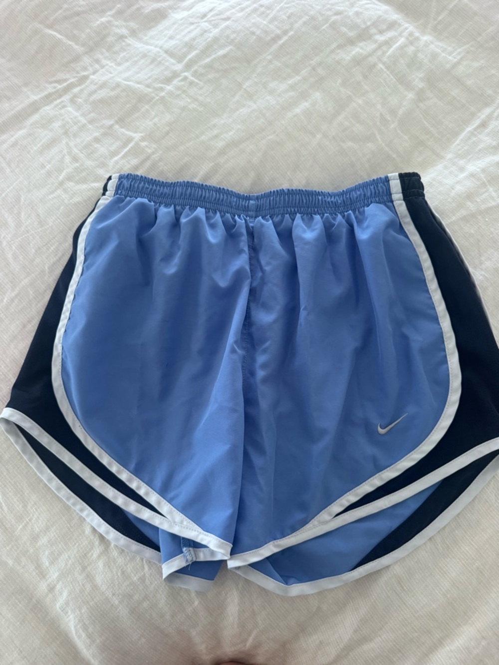 Nike Women's Light Blue Athletic Shorts with Navy Panels